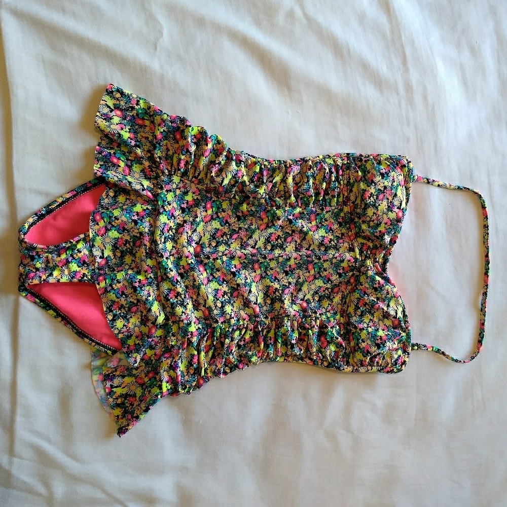Neon floral one piece swim suit